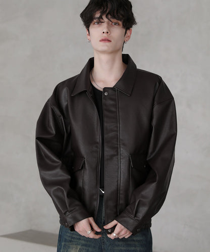 【ASTRONOMY】復古仿舊PU皮革短版飛行外套