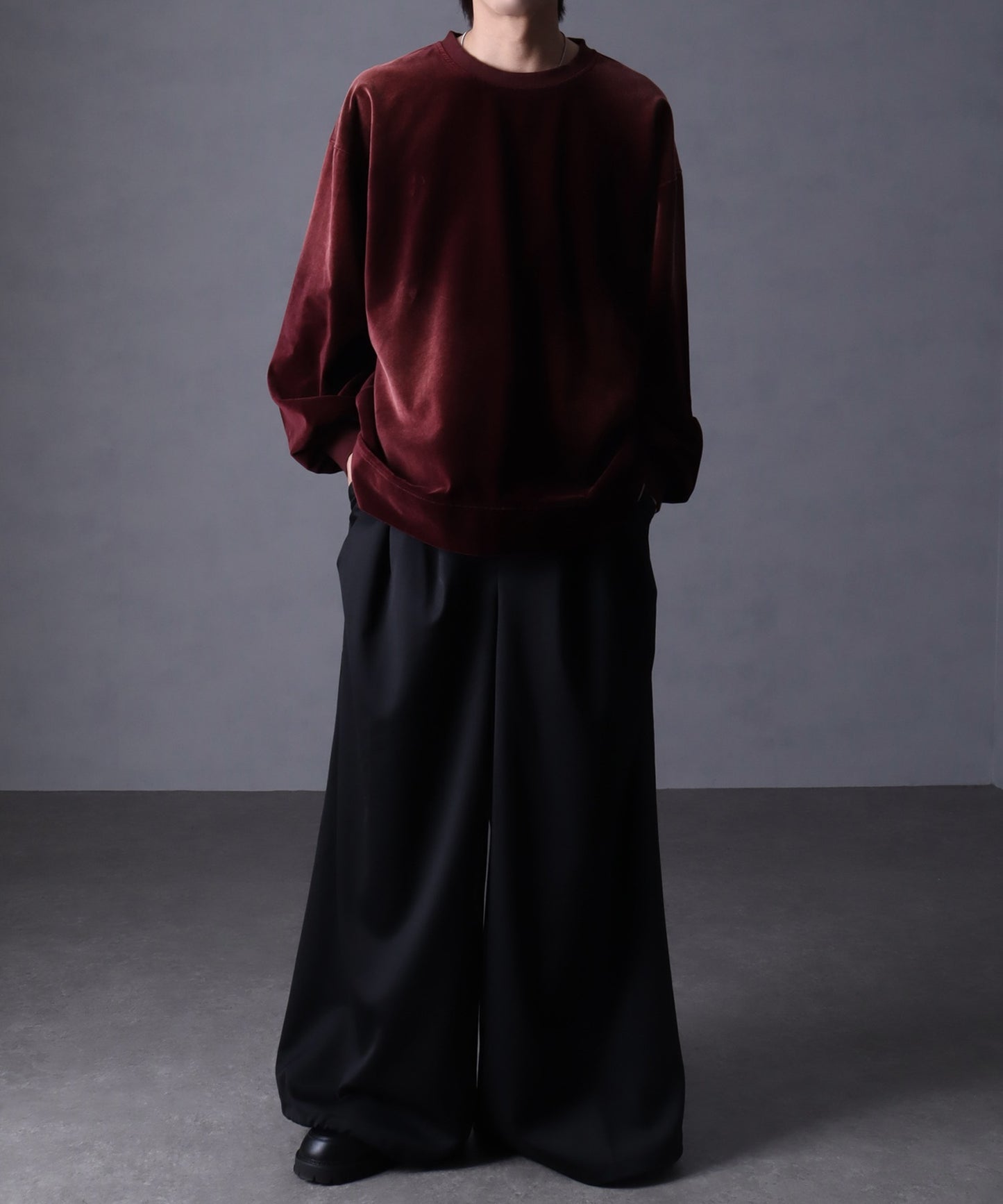 【Art re A】welise 復古天鵝絨圓領寬鬆長袖T恤