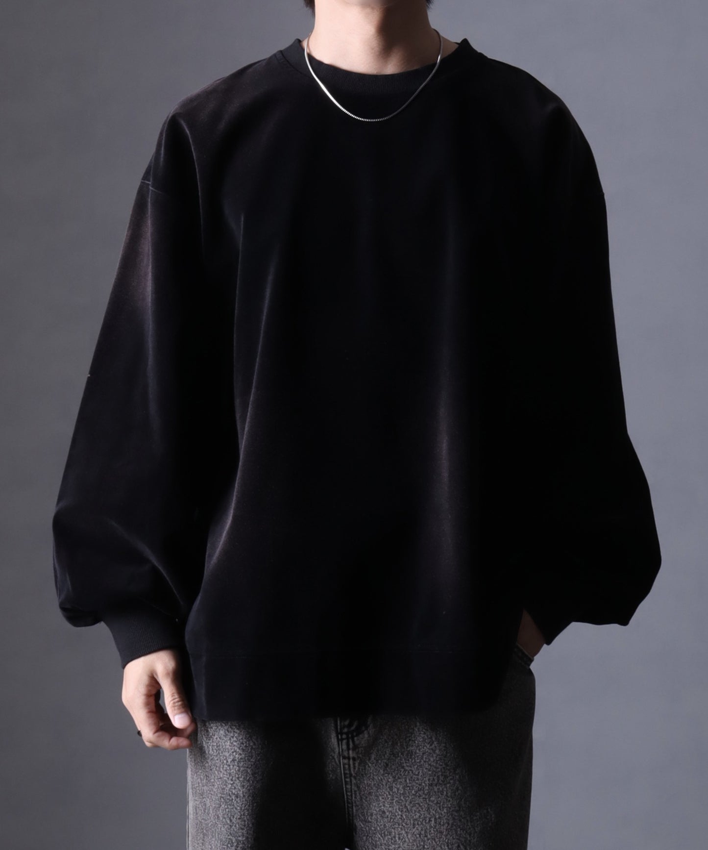 【Art re A】welise 復古天鵝絨圓領寬鬆長袖T恤