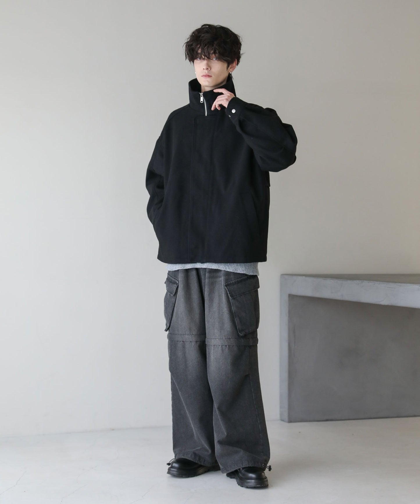 【ASTRONOMY】落肩寬鬆版梅爾頓立領拉鍊外套