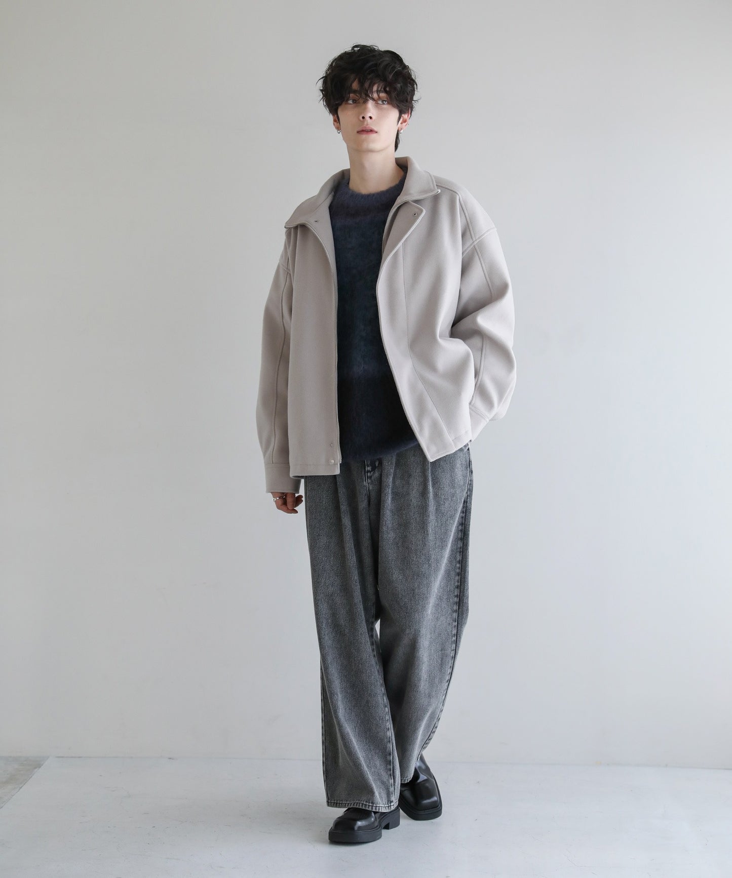 【ASTRONOMY】落肩寬鬆版梅爾頓立領拉鍊外套