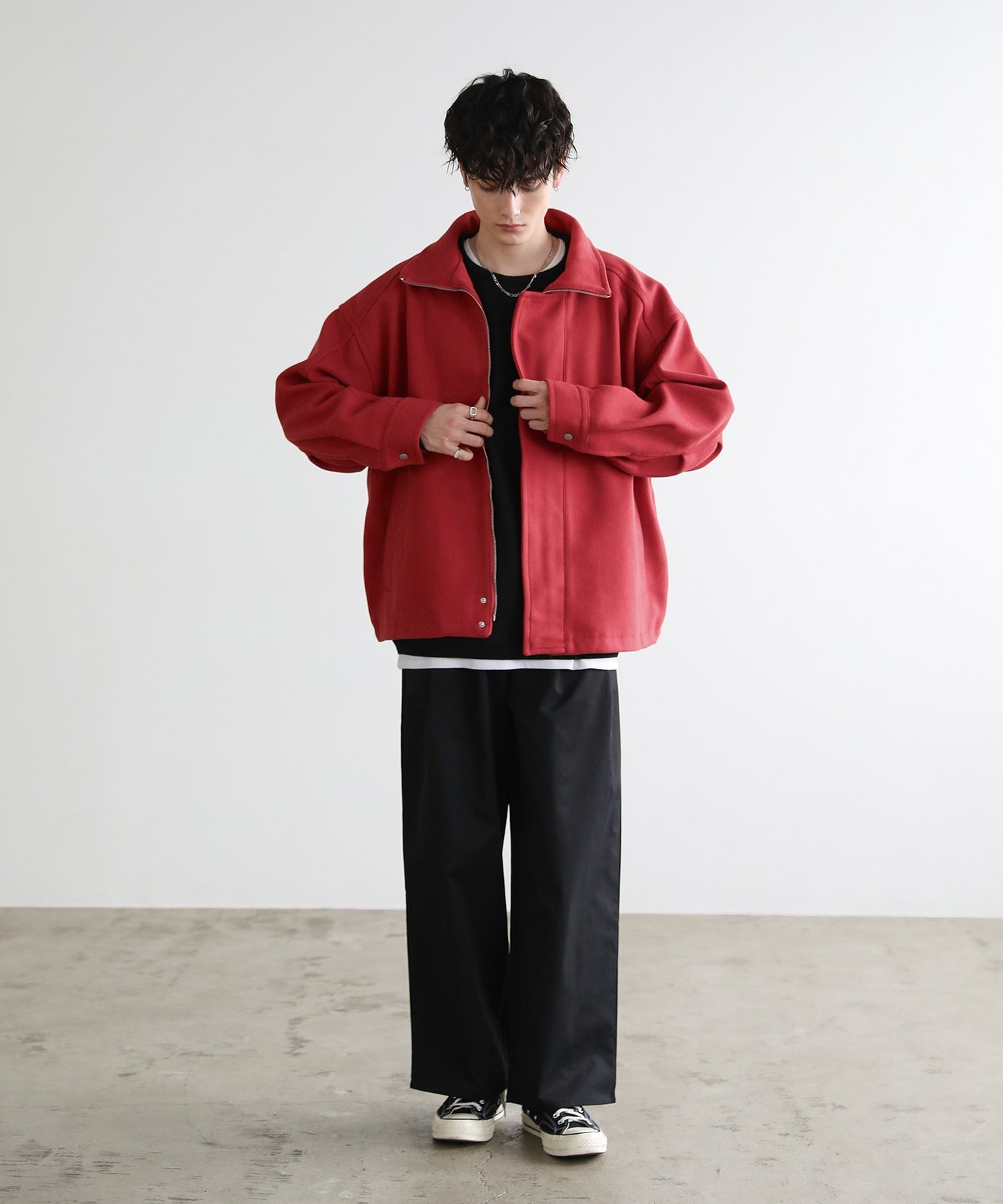 【ASTRONOMY】落肩寬鬆版梅爾頓立領拉鍊外套