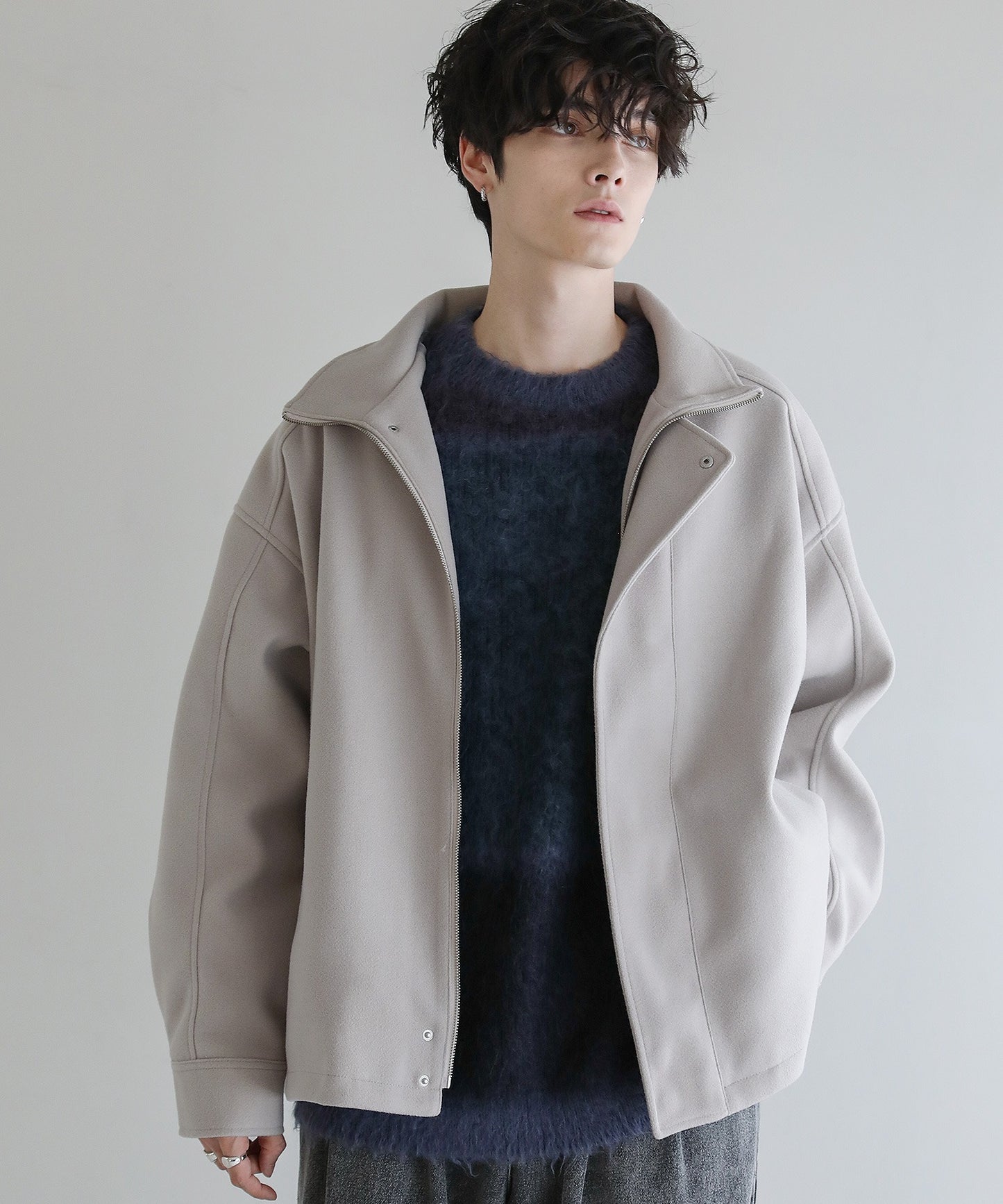 【ASTRONOMY】落肩寬鬆版梅爾頓立領拉鍊外套