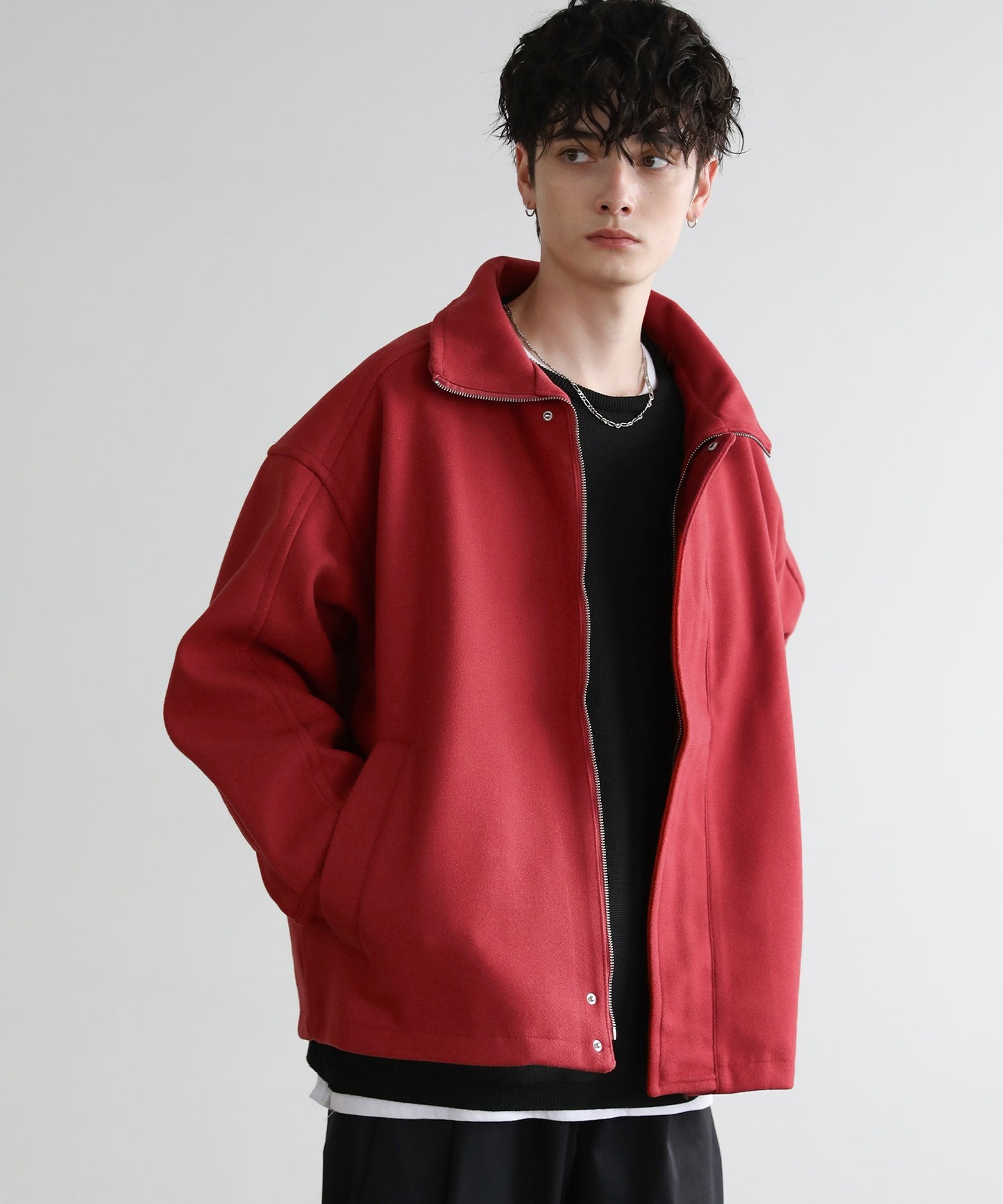 【ASTRONOMY】落肩寬鬆版梅爾頓立領拉鍊外套