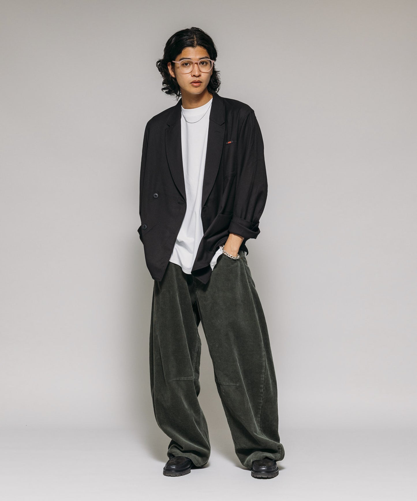 【FREAK’S STORE】寬版剪裁 曲線燈芯絨長褲