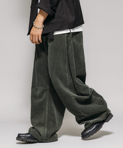 【FREAK’S STORE】寬版剪裁 曲線燈芯絨長褲