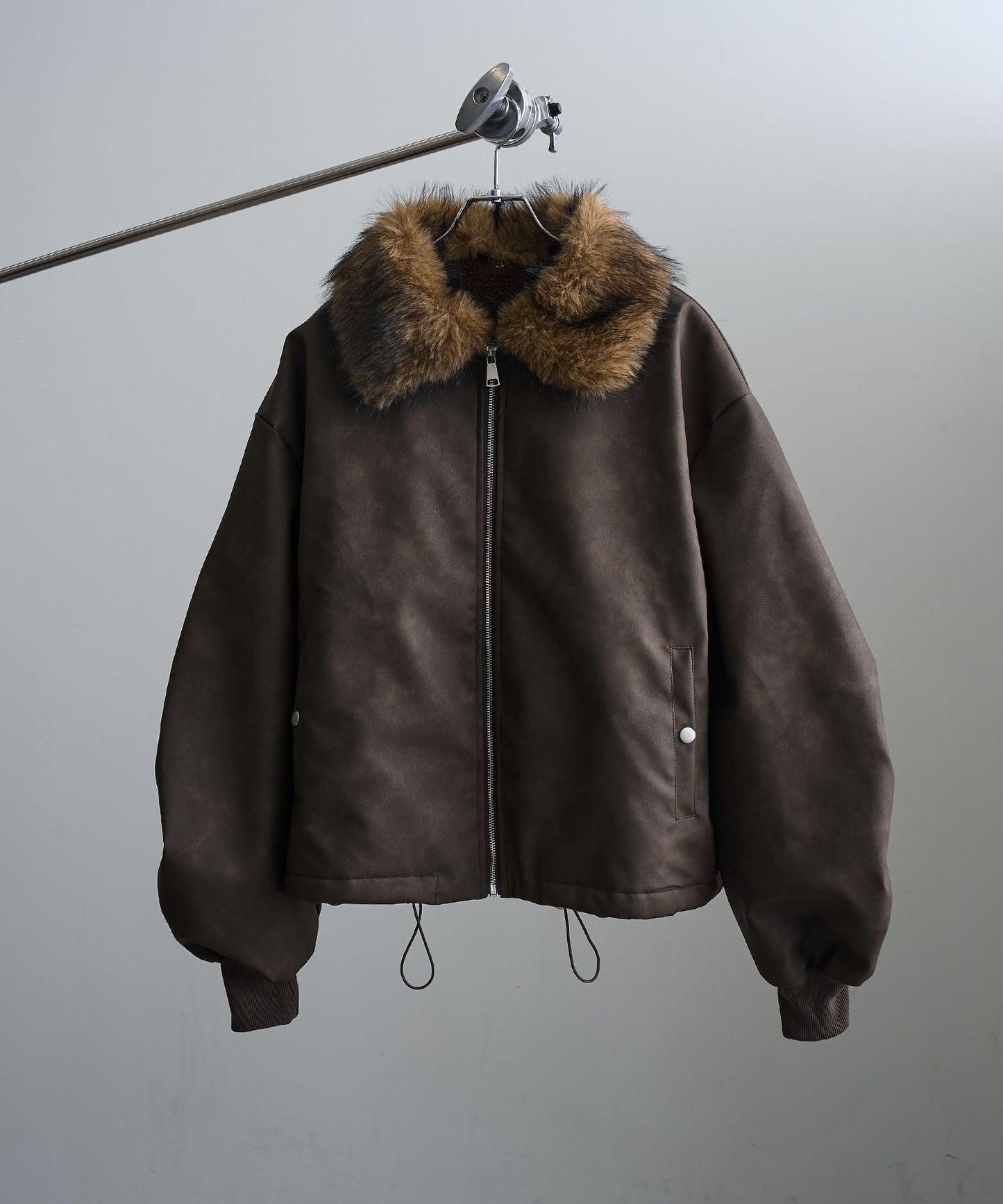 【Art re A】welise 質感PU皮革x可拆式毛領飛行外套