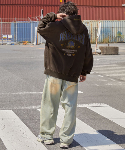 【EMMA CLOTHES】NBA系列 金州勇士 復古街頭 刺繡內刷毛連帽外套 日本預購