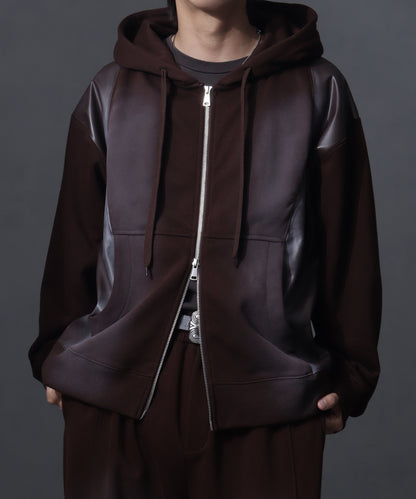 【Art re A】welise 質感仿舊加工PU皮革拼接連帽外套 日本預購