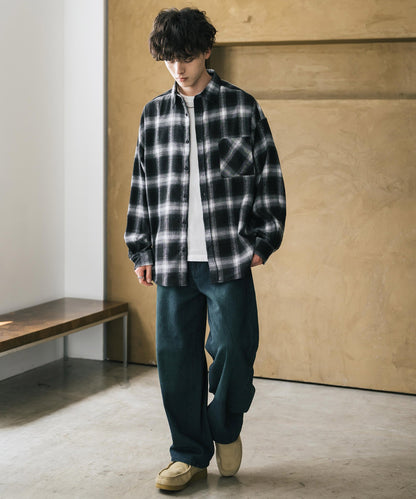 【Rocky Monroe】寬鬆版法蘭絨格紋襯衫