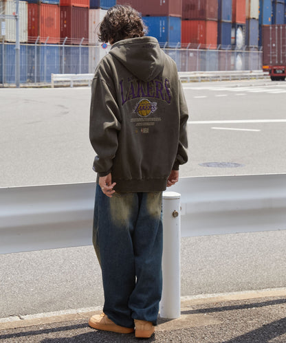 【EMMA CLOTHES】NBA系列 洛杉磯湖人 復古街頭 刺繡內刷毛連帽外套 日本預購