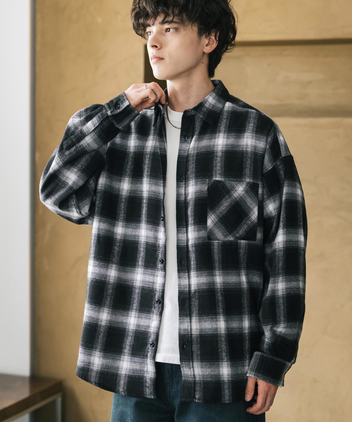 【Rocky Monroe】寬鬆版法蘭絨格紋襯衫