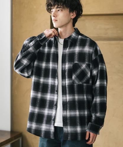 【Rocky Monroe】寬鬆版法蘭絨格紋襯衫