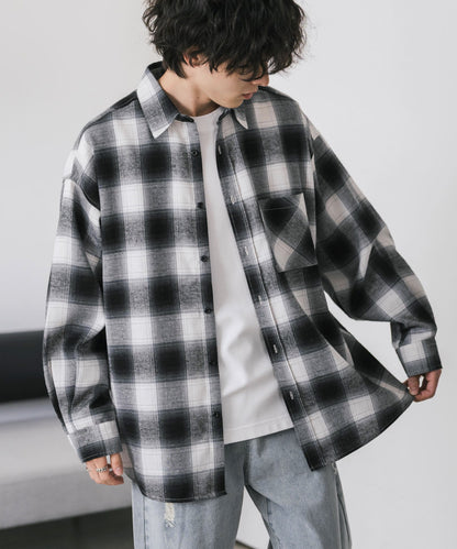 【Rocky Monroe】寬鬆版法蘭絨格紋襯衫