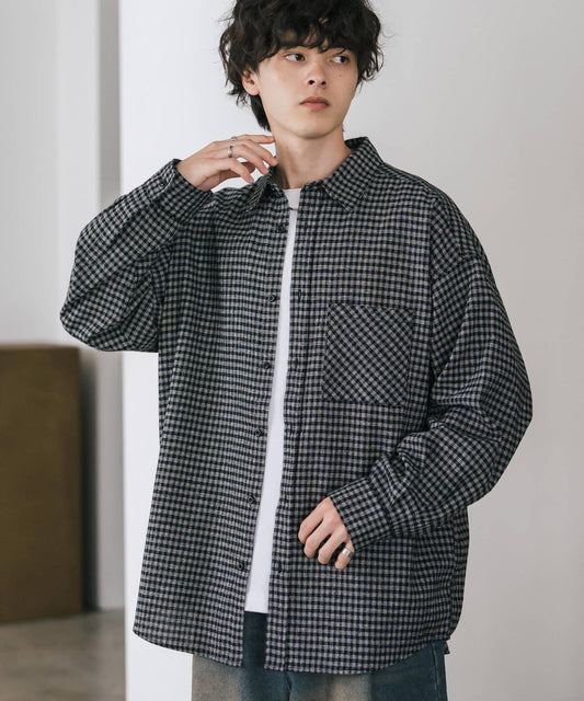 【Rocky Monroe】寬鬆版法蘭絨格紋襯衫