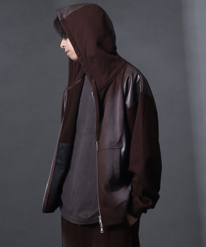 【Art re A】welise 質感仿舊加工PU皮革拼接連帽外套 日本預購
