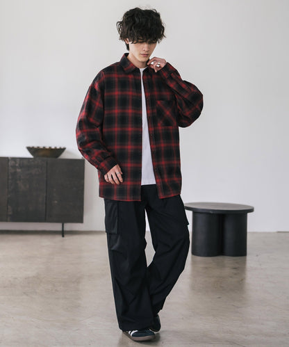 【Rocky Monroe】寬鬆版法蘭絨格紋襯衫