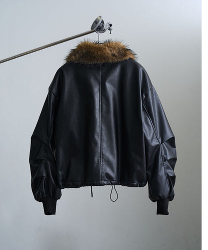 【Art re A】welise 質感PU皮革x可拆式毛領飛行外套