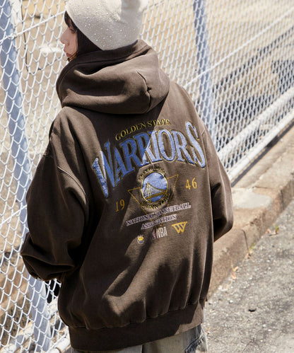 【EMMA CLOTHES】NBA系列 金州勇士 復古街頭 刺繡內刷毛連帽外套 日本預購