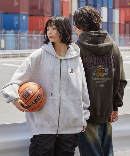 【EMMA CLOTHES】NBA系列 洛杉磯湖人 復古街頭 刺繡內刷毛連帽外套 日本預購