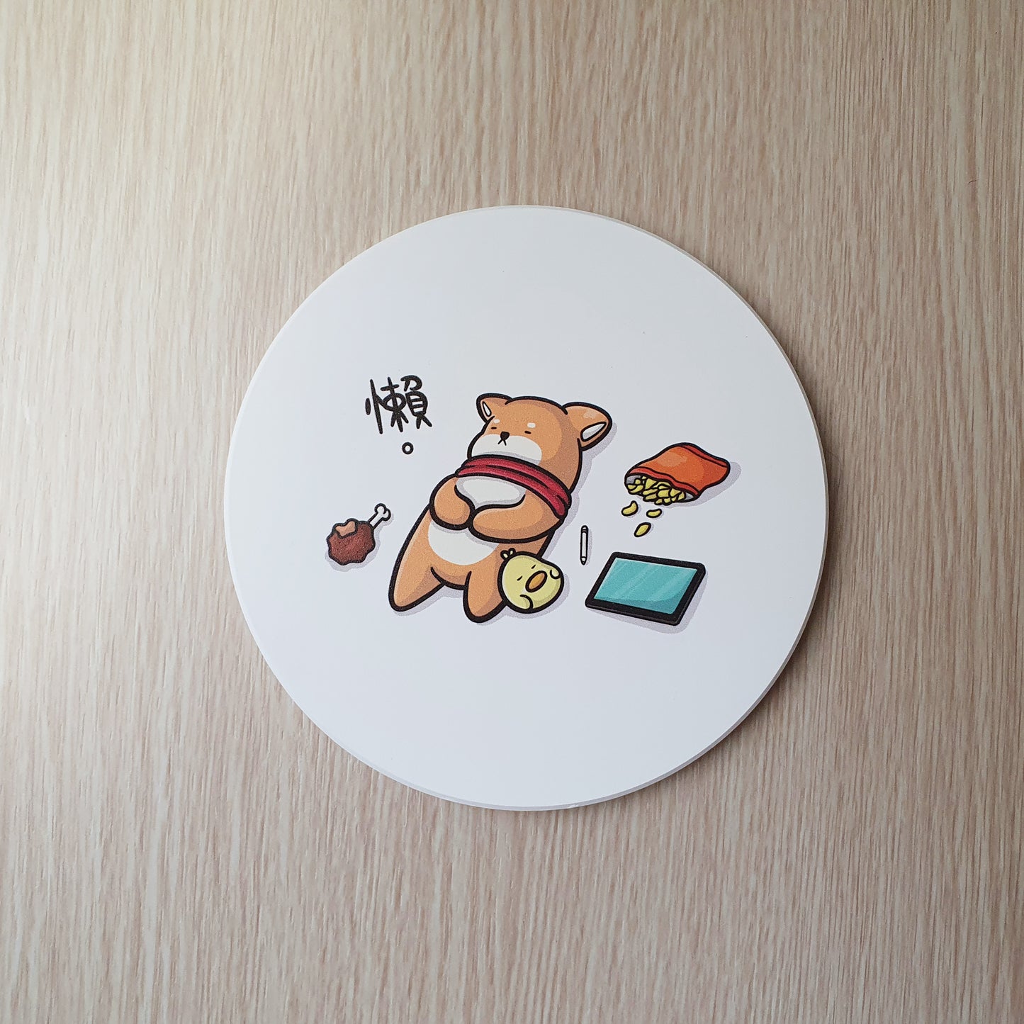 【武士汪汪】鶯歌陶瓷吸水杯墊-懶懶不想動