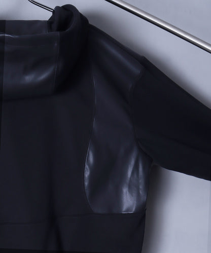 【Art re A】welise 質感仿舊加工PU皮革拼接連帽外套 日本預購