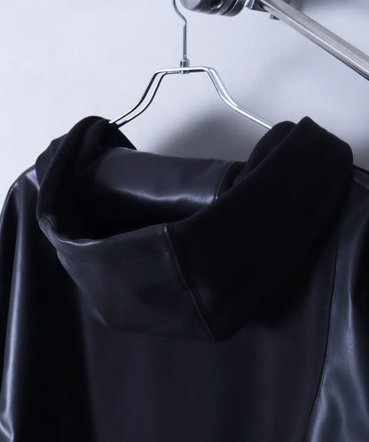 【Art re A】welise 質感仿舊加工PU皮革拼接連帽外套 日本預購