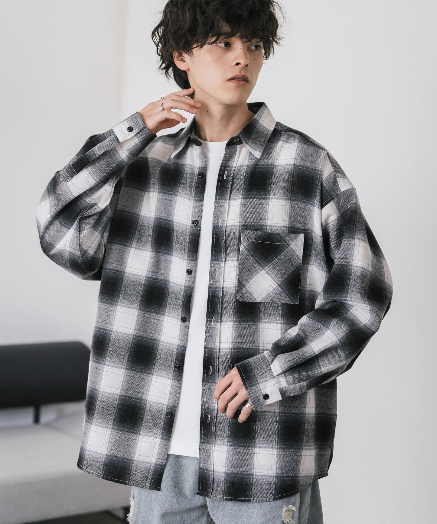 【Rocky Monroe】寬鬆版法蘭絨格紋襯衫