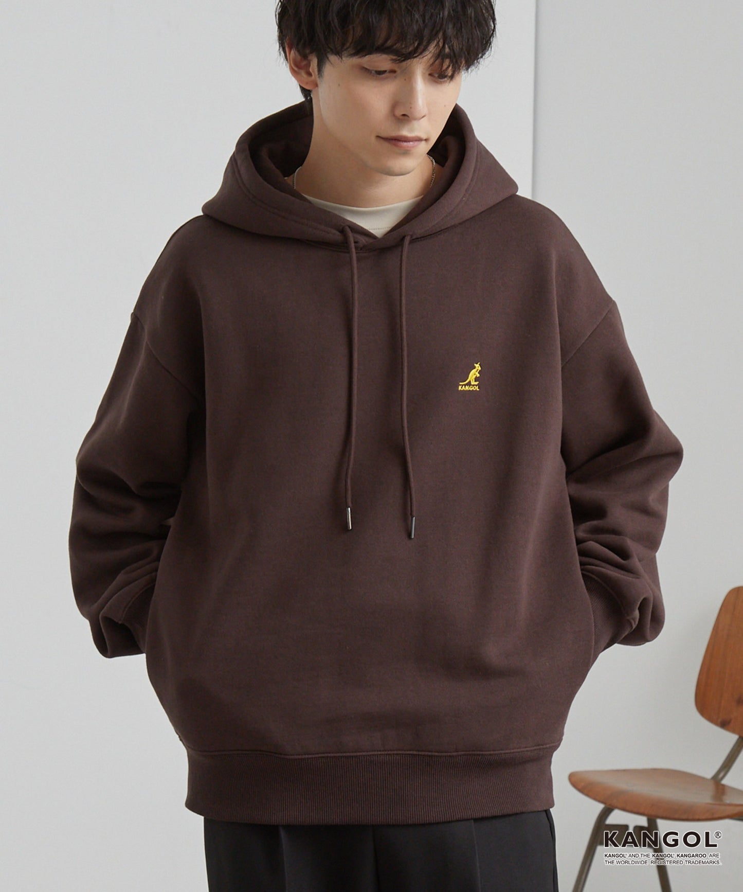 【MONO-MART】KANGOL刺繡LOGO寬版舒適 內刷毛 帽T